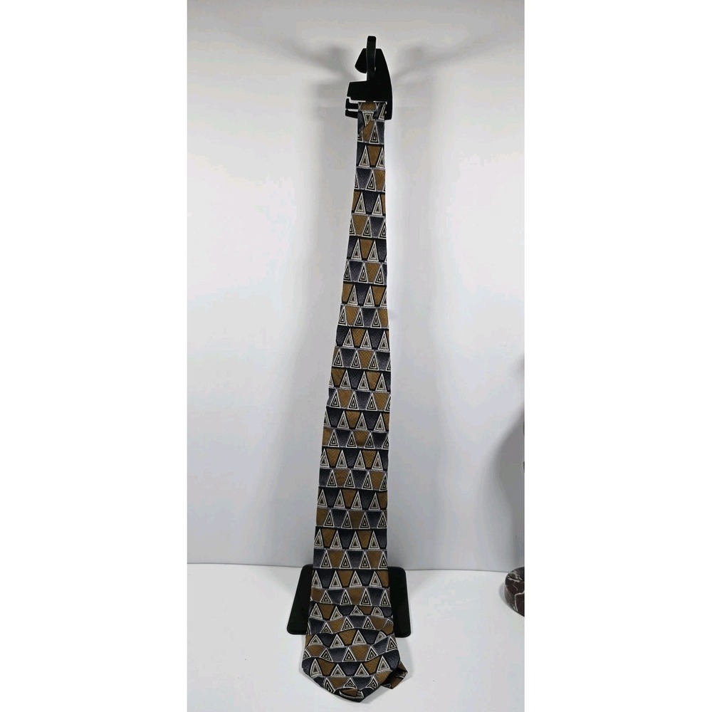 VTG LOUIS ROTH Mens Classic Silk Tie Gold Brown Gray Designer Print Necktie